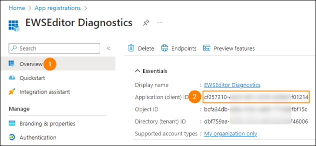 Accessing and copying the Application (client) ID value.