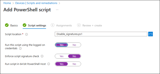 Correct configuration in the Script settings step.