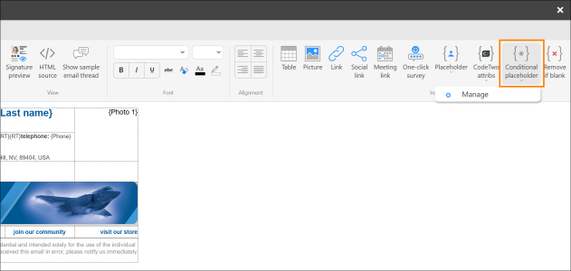 Opening the Conditional placeholders manager.