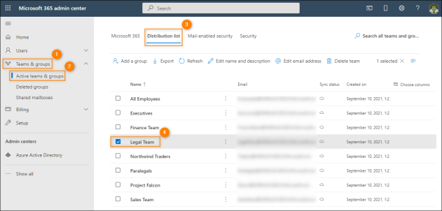 Accessing the distribution list settings.