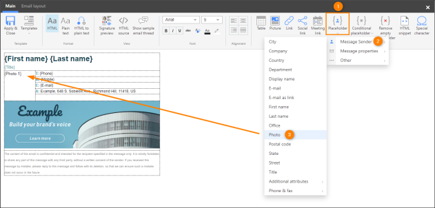 Adding user photos stored in Microsoft 365 to the signature template.