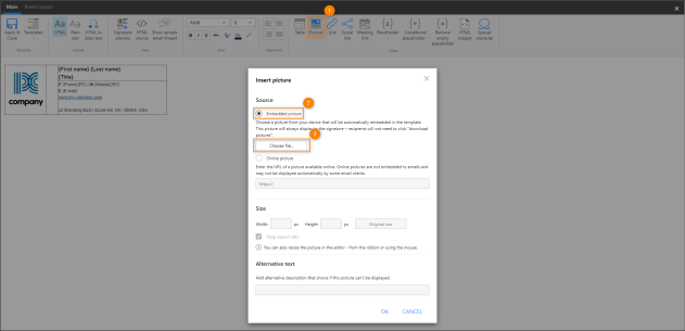 Adding an embedded picture to your email signature.