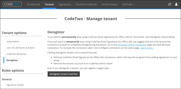 Deregister tenant window.