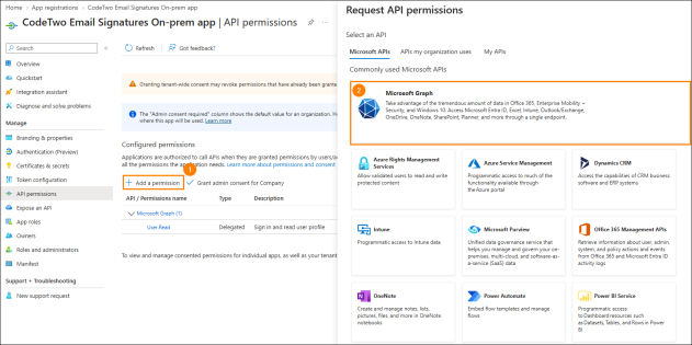 Selecting the Microsoft Graph API.
