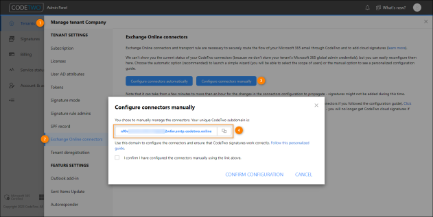 Finding the CodeTwo domain in CodeTwo Admin Panel.