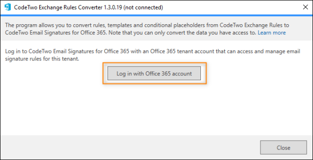 Logging in to CodeTwo Email Signatures for Office 365.