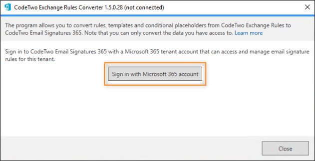 Signing in to CodeTwo Email Signatures 365.