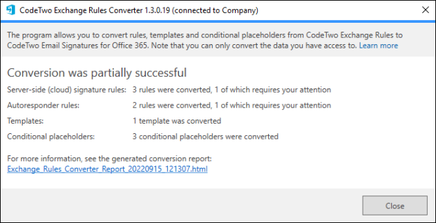A summary of the conversion process.