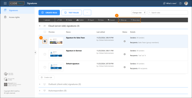 Changing the order in which cloud (server-side) signature rules are executed.