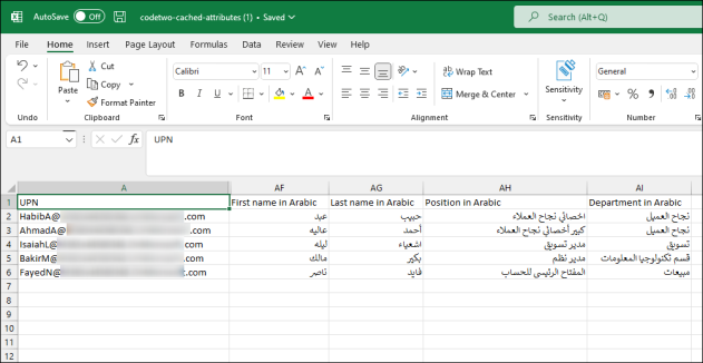 By hiding the columns with the standard AAD attributes, the columns with custom attributes are shown next to the UPN column (for easier editing).