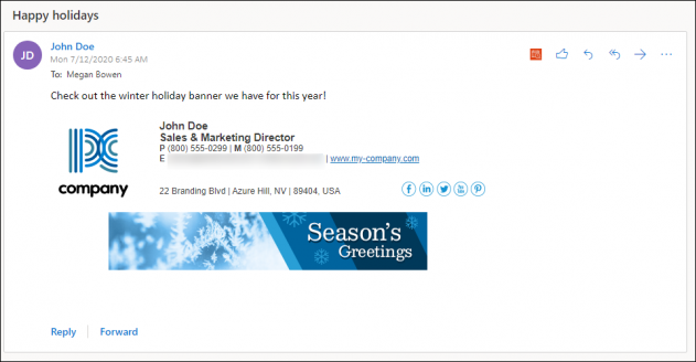 A winter holiday signature added to an email over the selected time period.