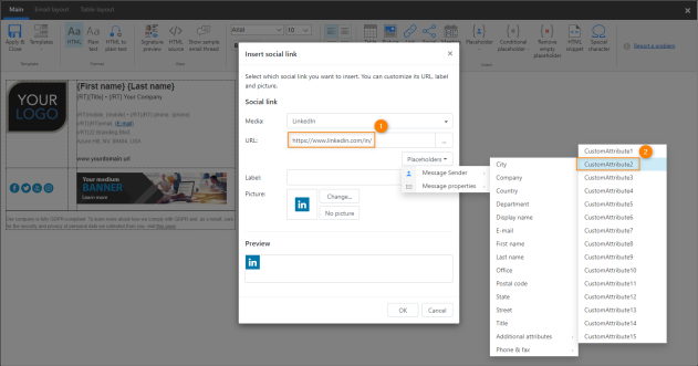 Choosing a placeholder which will be used to create an individual LinkedIn profile URL.