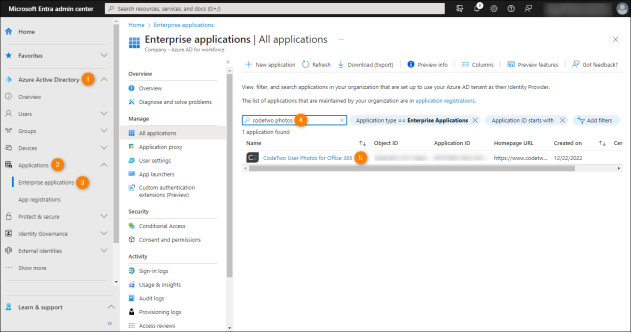 Accessing the CodeTwo User Photos for Office 365 application settings.