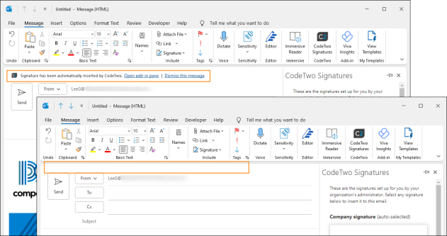 Non-critical add-in's notifications can be enabled in CodeTwo Admin Panel.