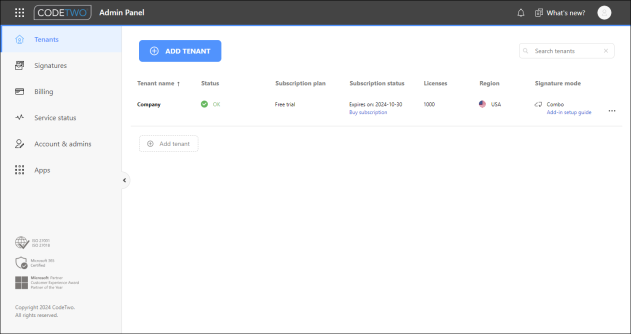 Esig - Admin Panel - Overview