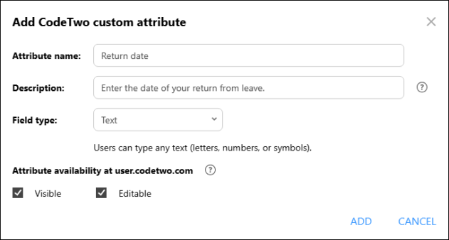 Configuring a text attribute for the return date.