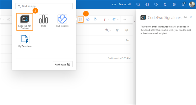 Opening the Web Add-in's pane in OWA.