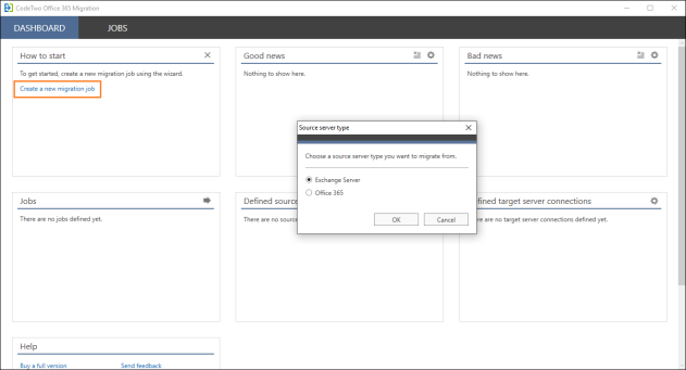 Creating a new source server connection.
