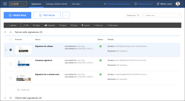 Placing the rule for alias addresses at the top of the cloud (server-side) signatures list.