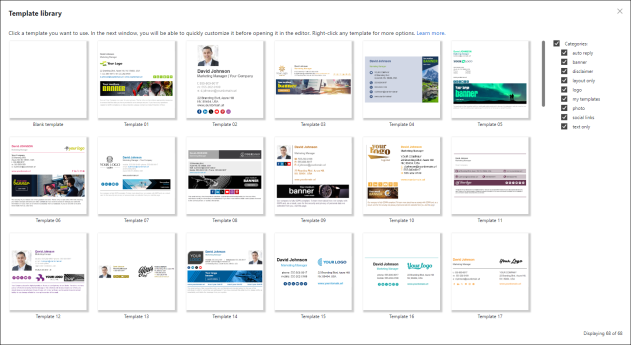 All default templates available in the Signature template library are adjusted for both desktop and mobile email clients.