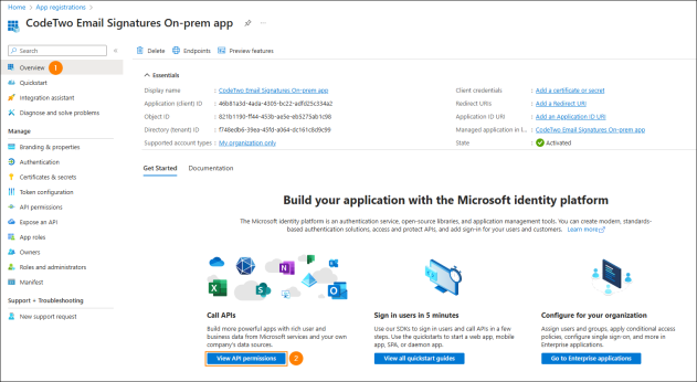 Accessing the API permissions page.