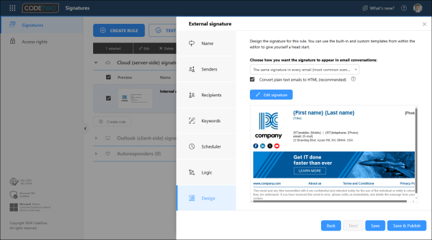 Creating a signature template for external emails.