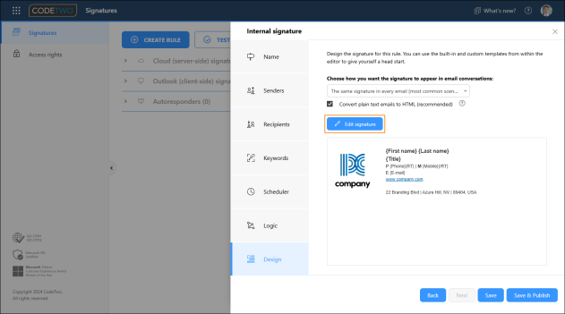 Creating a signature template for internal emails.