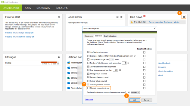 Disabling the notifications regarding the use of obsolete server connections.