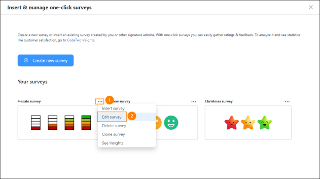 Opening a one-click survey for editing.