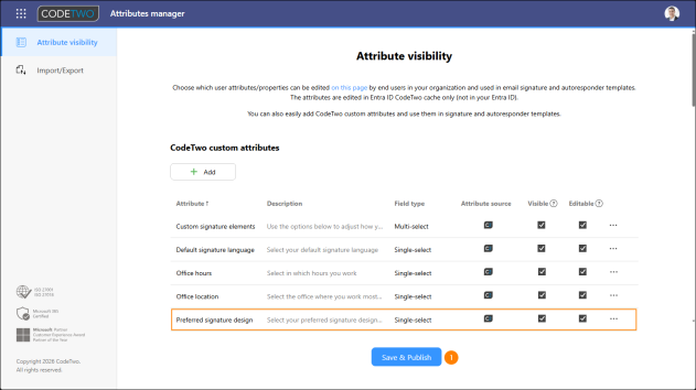 Saving and publishing the new custom attribute in the Attributes manager app.