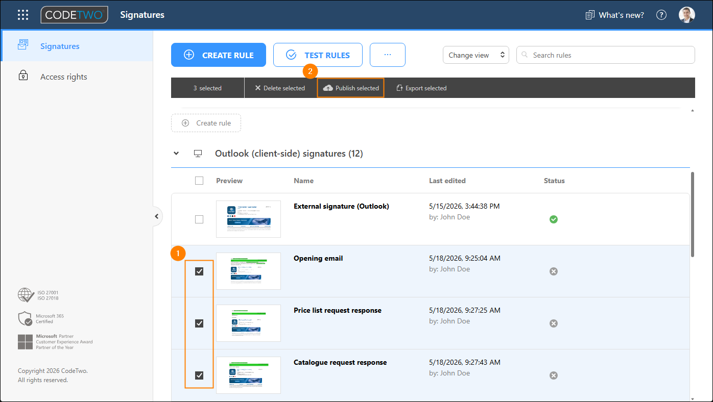 Publishing the prepared Outlook (client-side) signatures.