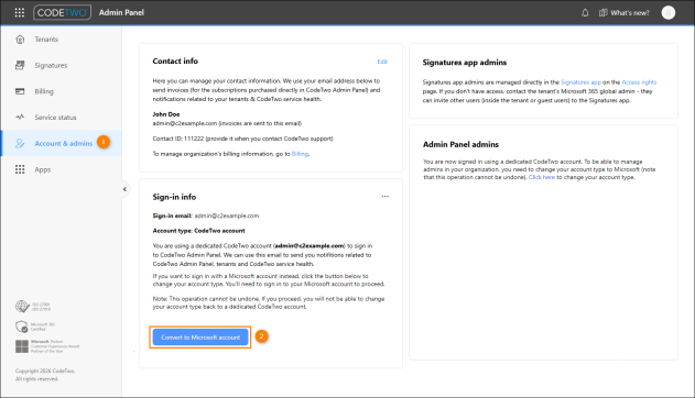 Changing the account type to Microsoft account.