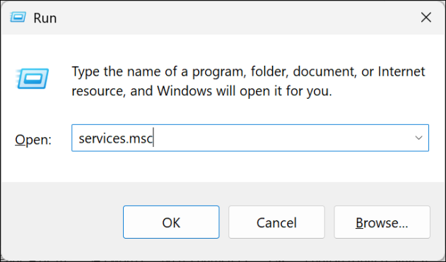 Accessing the Services tool.