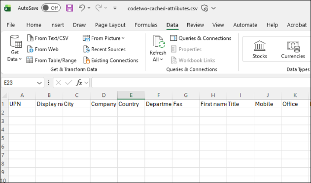 The CSV file should only contain the first row with attribute names.