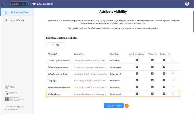 Saving and publishing the new custom attribute in the Attributes manager app.
