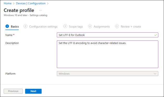 Configuring basic policy profile settings.