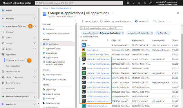 Accessing CodeTwo apps in Azure Active Directory.