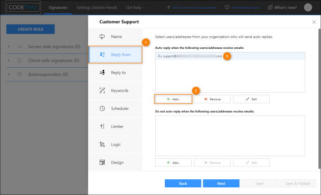 Adding the support team’s shared mailbox to the autoresponder rule.