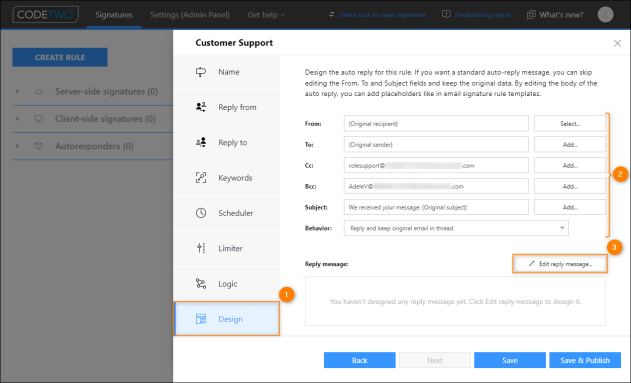 Specifying different aspects of your auto-reply message.