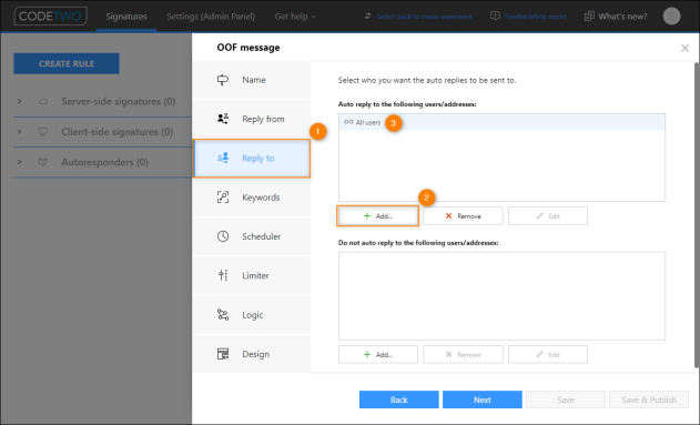 Specifying who will get the OOF message from your user(s).