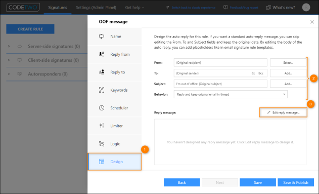 Specifying different aspects of the OOF reply message.