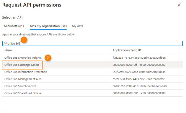 Finding the Exchange Online API.