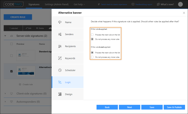 The default signature rules processing options.