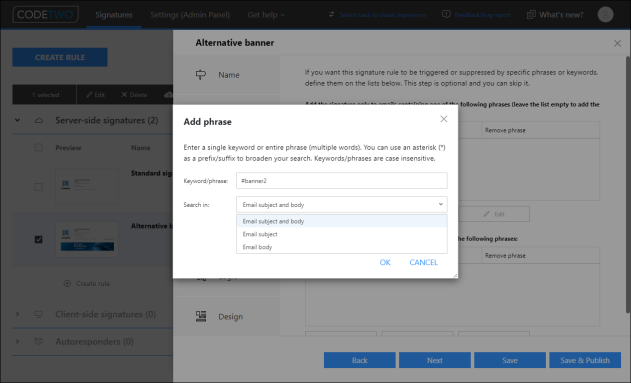 Defining a keyword that will trigger a cloud (server-side) signature rule.