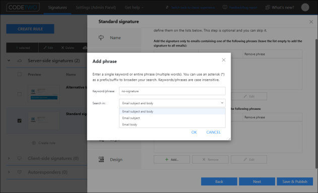 Defining a keyword that will suppress a cloud (server-side) signature rule.