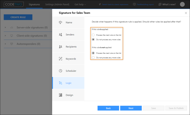 Default signature processing options.