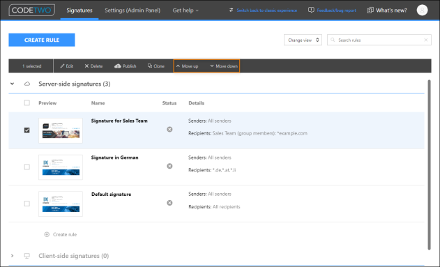 Changing the order in which cloud (server-side) signature rules are executed.