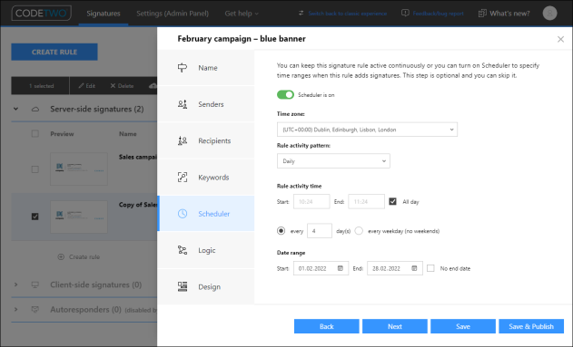 Scheduler configuration for the first of four rotating banners.