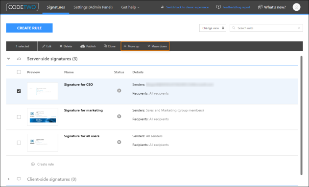 Changing the order in which cloud (server-side) signature rules are executed.