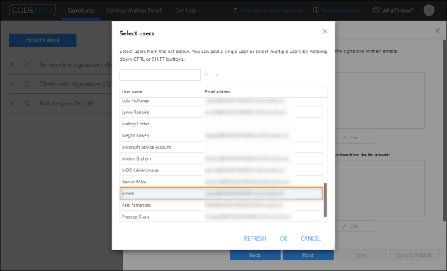 Selecting a shared mailbox as a sender.